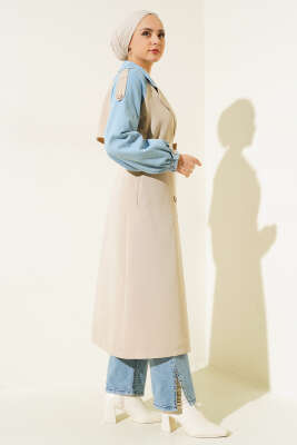 Kolu Kot Garnili Trençkot Bej - Thumbnail