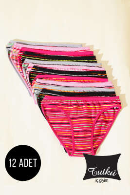 Pazarium - Tutku Bayan 12'li Çizgili Bikini Kombin