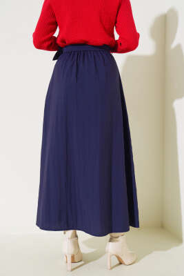 Kuşaklı Çan Etek Lacivert - Thumbnail