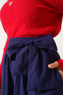 Kuşaklı Çan Etek Lacivert - Thumbnail