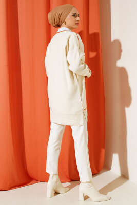 Çizgi Detaylı Basic Triko Tunik Bej - Thumbnail