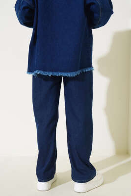 Kuşaklı Bel Lastikli Kot Pantolon Lacivert - Thumbnail