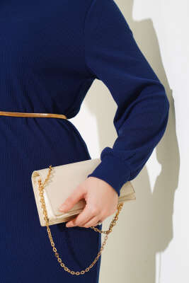 Fitilli Balıkçı Yaka Elbise Lacivert - Thumbnail