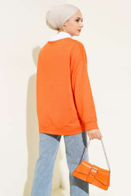 Gömlek Yaka California Baskılı Sweatshirt Oranj - Thumbnail