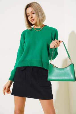 Basic Crop Triko Kazak Yeşil - Thumbnail