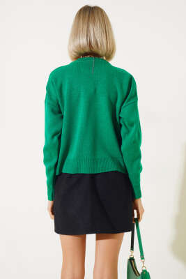 Basic Crop Triko Kazak Yeşil - Thumbnail