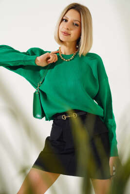 Basic Crop Triko Kazak Yeşil - Thumbnail