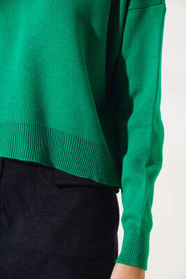 Basic Crop Triko Kazak Yeşil - Thumbnail