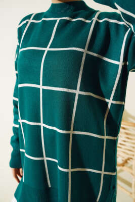 Kare Çizgili Triko Tunik Zümrüt - Thumbnail