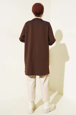 Varak Detaylı Desenli Tunik Kahve - Thumbnail