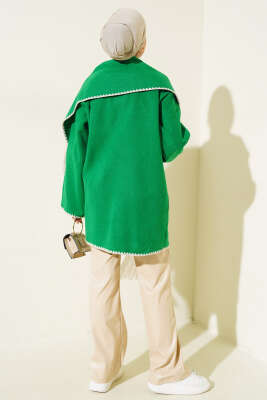 Midye Dikişli Atkılı Ceket Yeşil - Thumbnail
