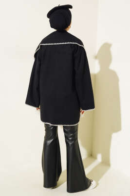 Midye Dikişli Atkılı Ceket Siyah - Thumbnail