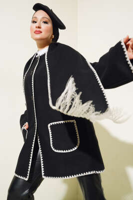 Midye Dikişli Atkılı Ceket Siyah - Thumbnail