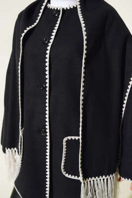 Midye Dikişli Atkılı Ceket Siyah - Thumbnail