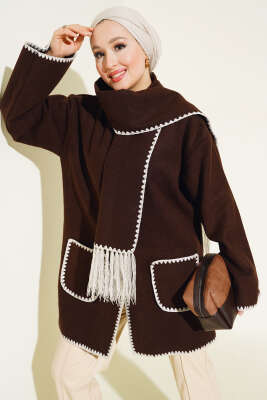 Pazarium - Midye Dikişli Atkılı Ceket Kahve