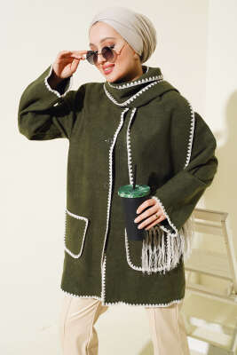 Midye Dikişli Atkılı Ceket Haki - Thumbnail