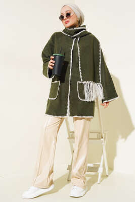 Midye Dikişli Atkılı Ceket Haki - Thumbnail