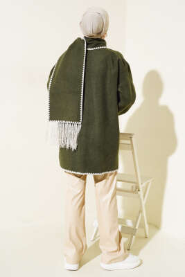 Midye Dikişli Atkılı Ceket Haki - Thumbnail