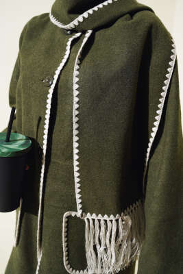 Midye Dikişli Atkılı Ceket Haki - Thumbnail