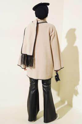 Midye Dikişli Atkılı Ceket Bej - Thumbnail