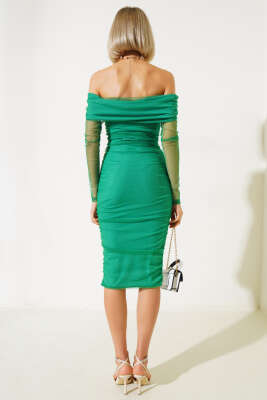 Yanları Büzgülü Tül Midi Elbise Benetton - Thumbnail