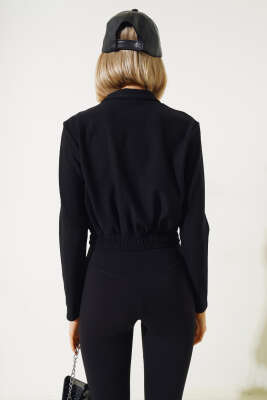 Beli Lastikli Fermuarlı Ceket Siyah - Thumbnail