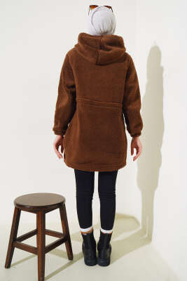 Bel Tünelli Lastikli Peluş Hırka Kestane - Thumbnail