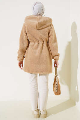 Bel Tünelli Lastikli Peluş Hırka Camel - Thumbnail