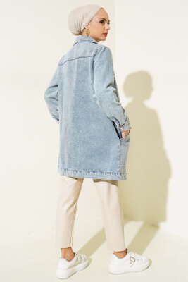 Önü Taş Süslemeli Kot Ceket Kot Mavisi - Thumbnail