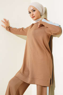 Kot Şeritli İkili Takım Kahve - Thumbnail