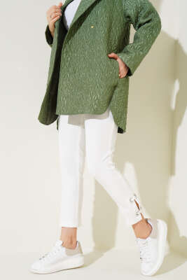 Kuş Gözü Detaylı Dar Paça Pantolon Ekru - Thumbnail