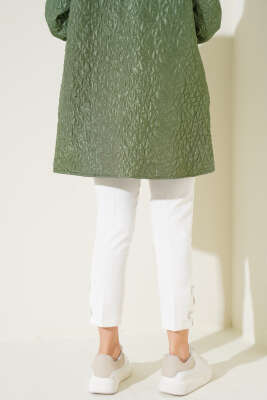 Kuş Gözü Detaylı Dar Paça Pantolon Ekru - Thumbnail