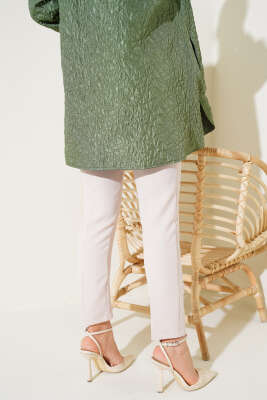 Bel Çımalı Dar Paça Pantolon Bej - Thumbnail