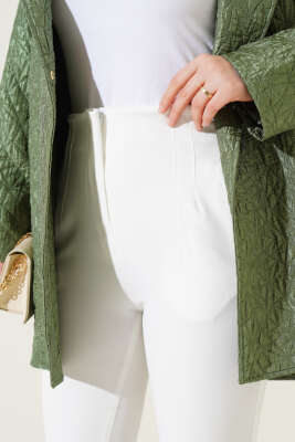 Bel Çımalı Dar Paça Pantolon Ekru - Thumbnail