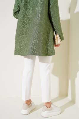 Bel Çımalı Dar Paça Pantolon Ekru - Thumbnail