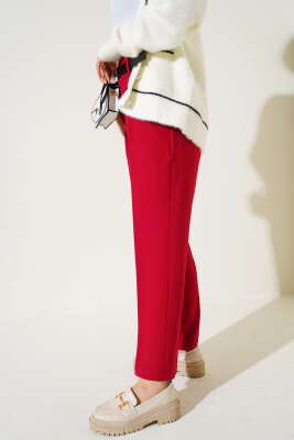 Cep Kapaklı Kemerli Pantolon Bordo - Thumbnail