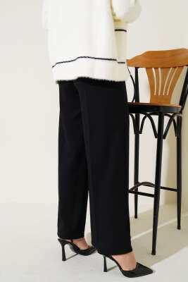 Yüksek Bel Kemerli Siyah Pantolon - Thumbnail