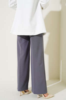 Kemerli Yüksek Bel Bol Paça Gri Pantolon - Thumbnail