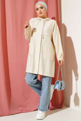 Pazarium - Kapüşonlu Önü Cepli Kap Bej