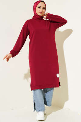 Arma Detaylı Uzun Tunik Bordo - Thumbnail