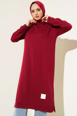 Arma Detaylı Uzun Tunik Bordo - Thumbnail
