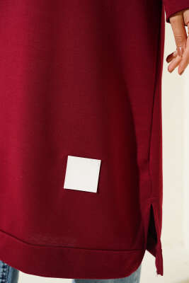 Arma Detaylı Uzun Tunik Bordo - Thumbnail