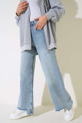 Palazzo Paça Yıpratmalı Kot Pantolon Kar Açık - Thumbnail