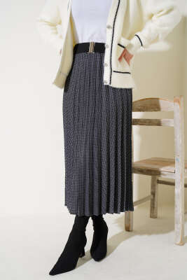 Kazayağı Desenli Kemerli Füme Etek - Thumbnail