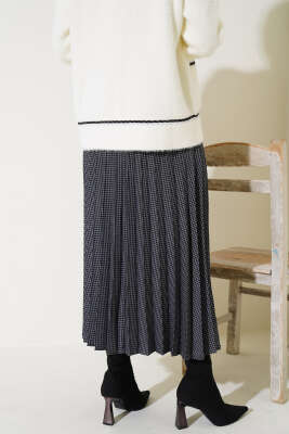 Kazayağı Desenli Kemerli Füme Etek - Thumbnail