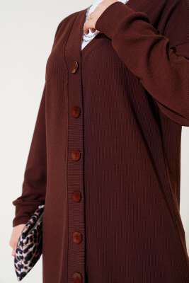 Boy Düğmeli Fitilli Uzun Hırka Kahve - Thumbnail