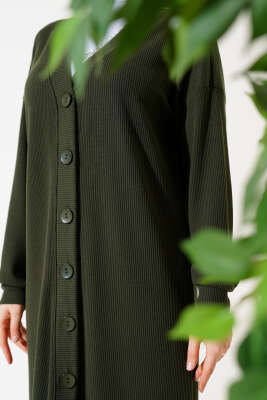 Boy Düğmeli Fitilli Uzun Hırka Haki - Thumbnail