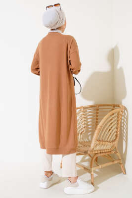 Boy Düğmeli Fitilli Uzun Hırka Camel - Thumbnail