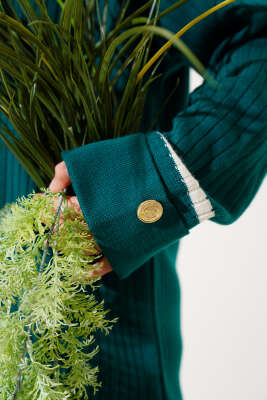 Kol Katlamalı Düğmeli Triko İkili Takım Zümrüt - Thumbnail