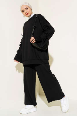 Pazarium - Kol Bağcık Detaylı İkili Takım Siyah